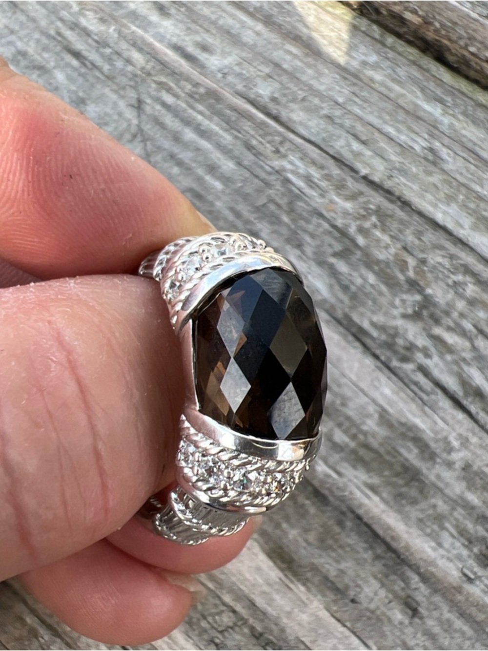 Judith Ripka Sterling Silver Smoky Quartz Ring - Deep Brown Faceted Gem